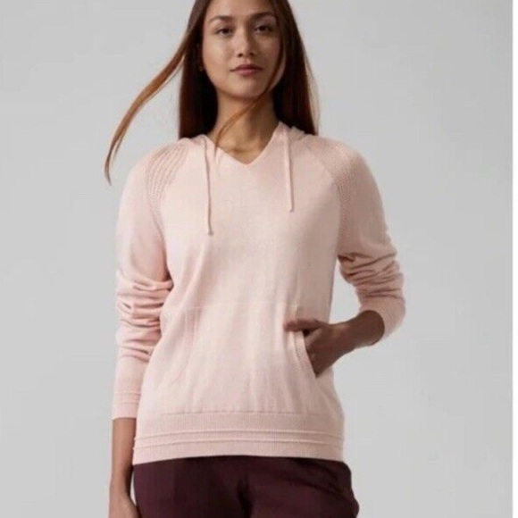 Athleta Evergreen Pink Hoodie Sweater, Long Sleeve, Relaxed, Coolmax Fibers, M - Picture 1 of 13